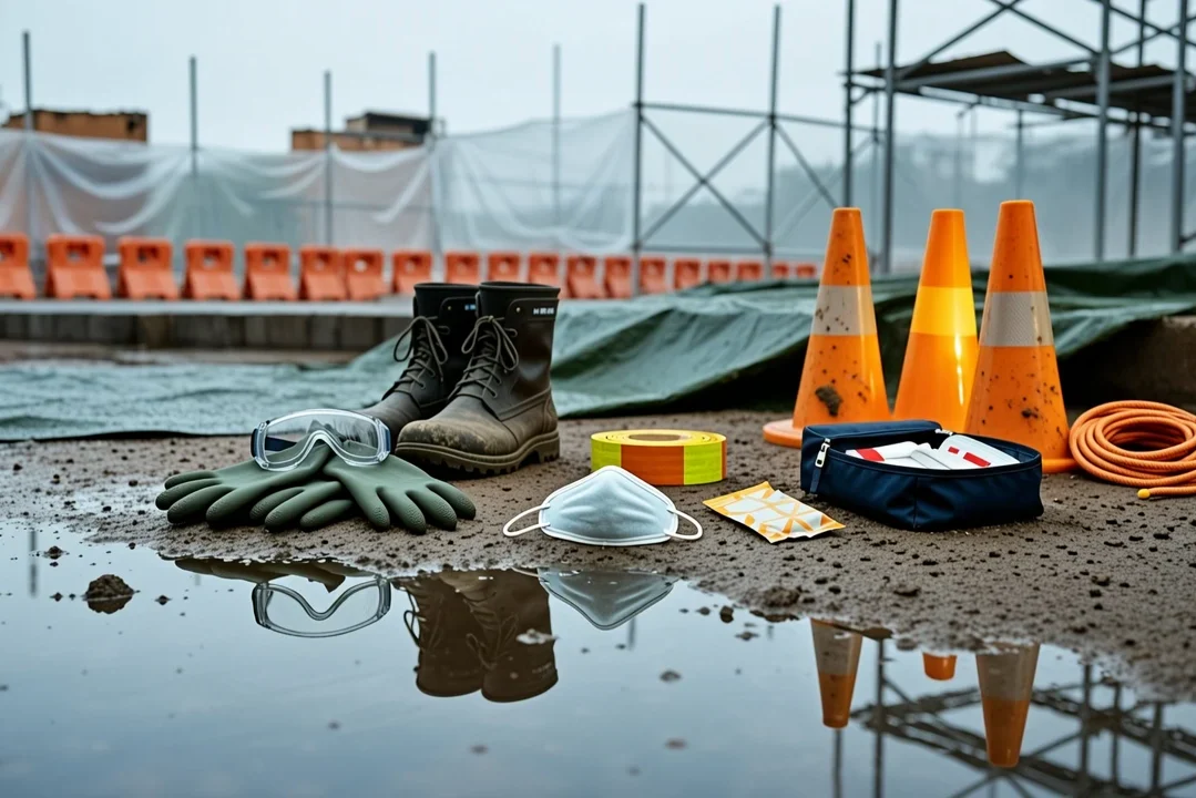 At flood prevention, drainage, and post-disaster reconstruction sites, what protection details should EHS management focus on?